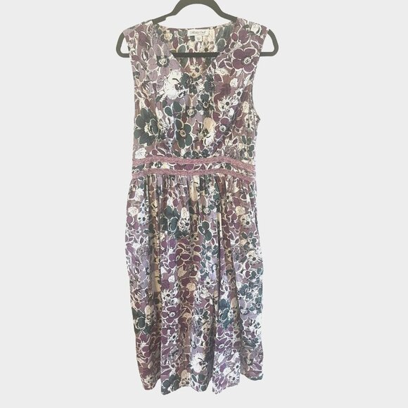 Coldwater Creek Floral Midi Dress Sleeveless M Purple Cottagecore Boho peasant - Picture 1 of 7